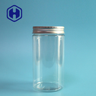Round Straight 70mm Snacks Transparent Plastic Jar With Aluminum Cover 490ml