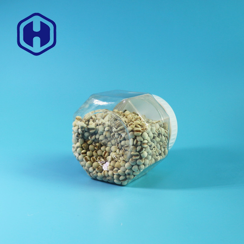 Small Hexagonal 190ml Empty Plastic Food Jars With Lids Sweets Peanuts Rice Beans Packing