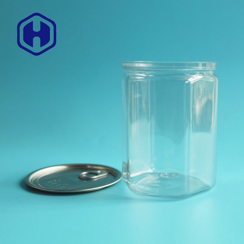 Hexagonal 520ml Bpa Free Easy Open PET Empty Plastic Can For Food Bulk Packaging