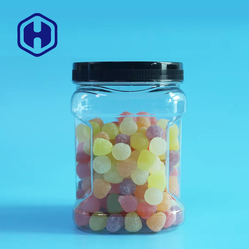 Stackable Mason PET Square Clear Plastic Grip Jars With Round Lids Cookie Food Packing