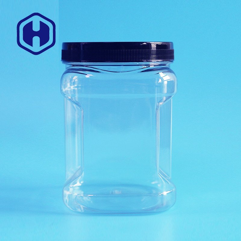 Stackable Mason PET Square Clear Plastic Grip Jars With Round Lids Cookie Food Packing