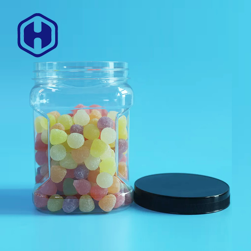 Stackable Mason PET Square Clear Plastic Grip Jars With Round Lids Cookie Food Packing