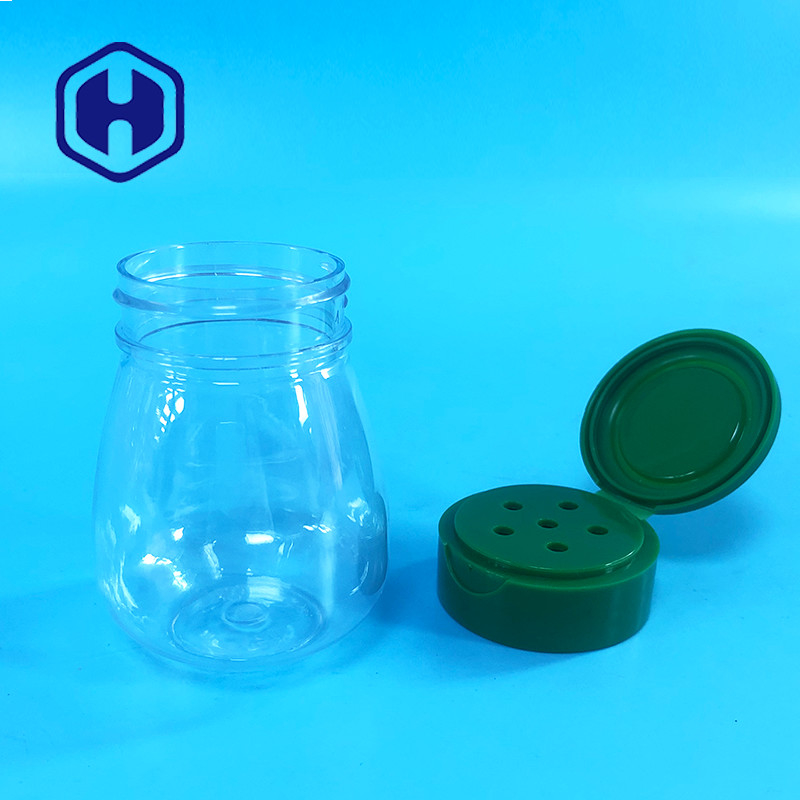 Small Salt Pepper Round PET Empty Plastic Spice Jar 100ml Flip Top Lids 6 Holes