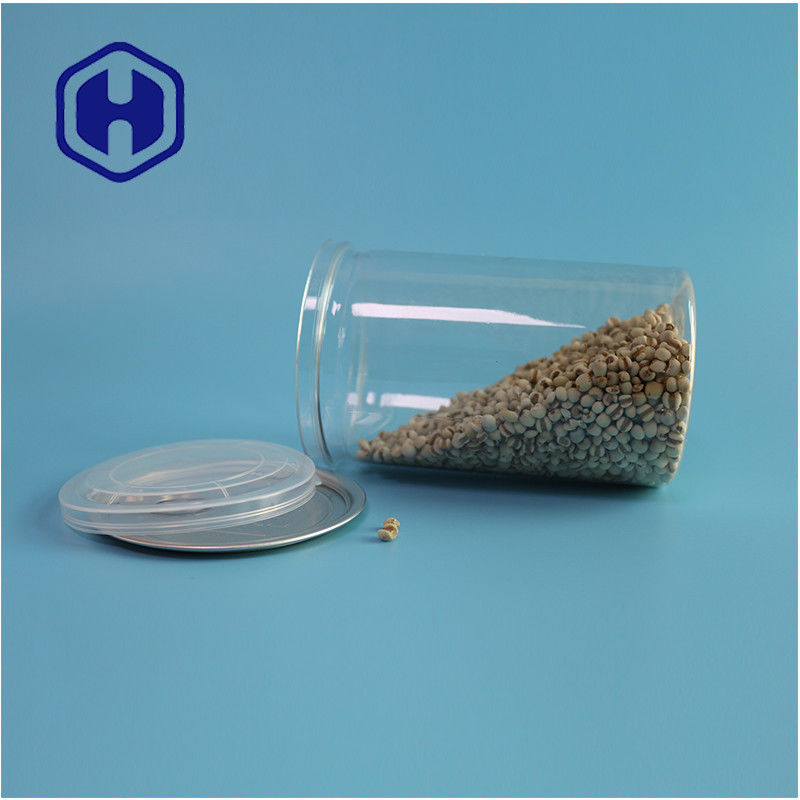 Seafood Nuts Food Safe Transparent Recyclable Round PET Food Can With Easy Open End