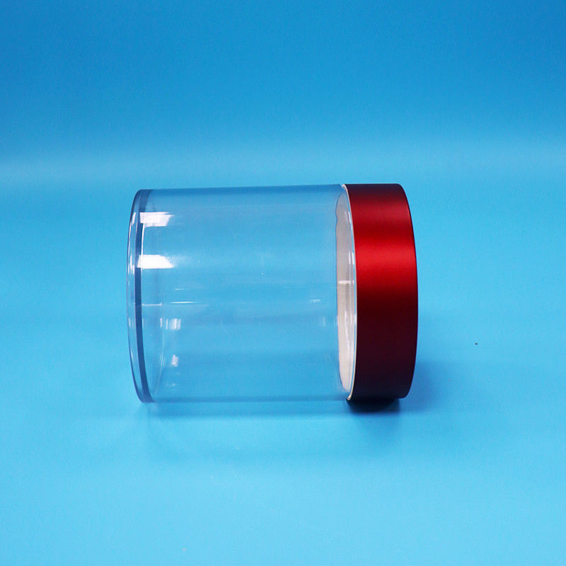 Food Grade Candy Cookie  Diced Figs Transparent PET Plastic round Jar Screw Red Lid