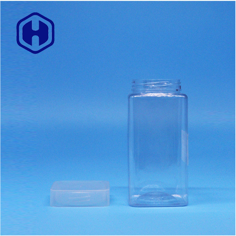 Clear Square Peanut Butter Jelly Tea Leaf Pecan Plastic PET Jars Flat Screw Top Lid