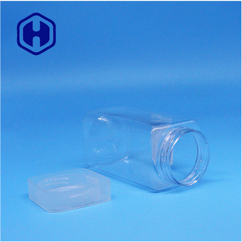 Clear Square Peanut Butter Jelly Tea Leaf Pecan Plastic PET Jars Flat Screw Top Lid