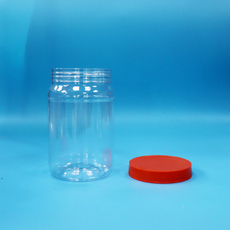 Transparent PET Plastic Round Food Candy Cookies Packaging Jar Red Color Screw Cap