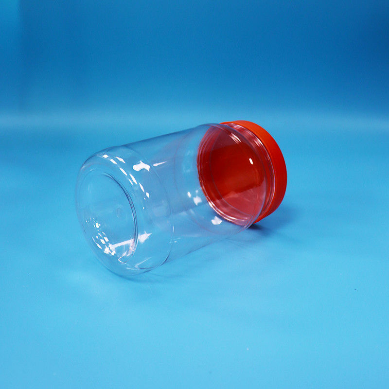 Transparent PET Plastic Round Food Candy Cookies Packaging Jar Red Color Screw Cap