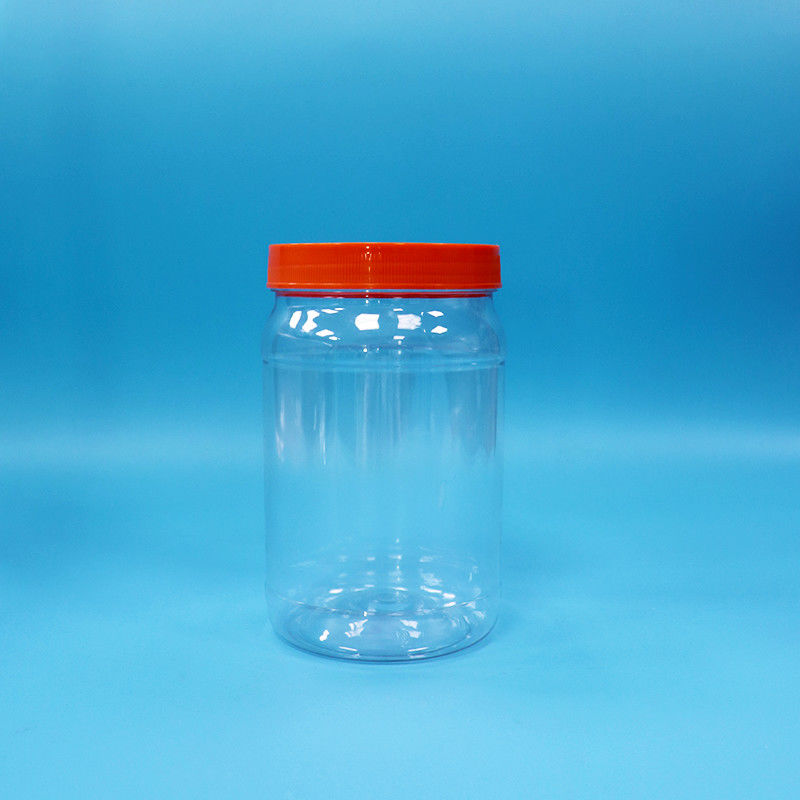 Transparent PET Plastic Round Food Candy Cookies Packaging Jar Red Color Screw Cap