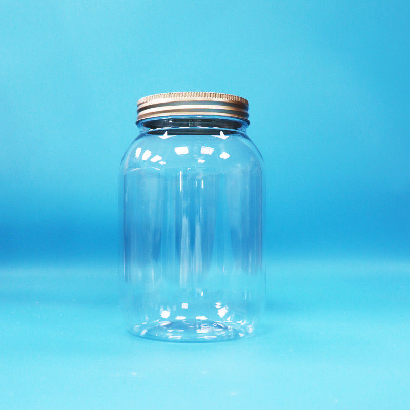 Food Grade Clear PET Plastic Round Jar Aluminum  Screw Flat Cap For Food Candy Nuts