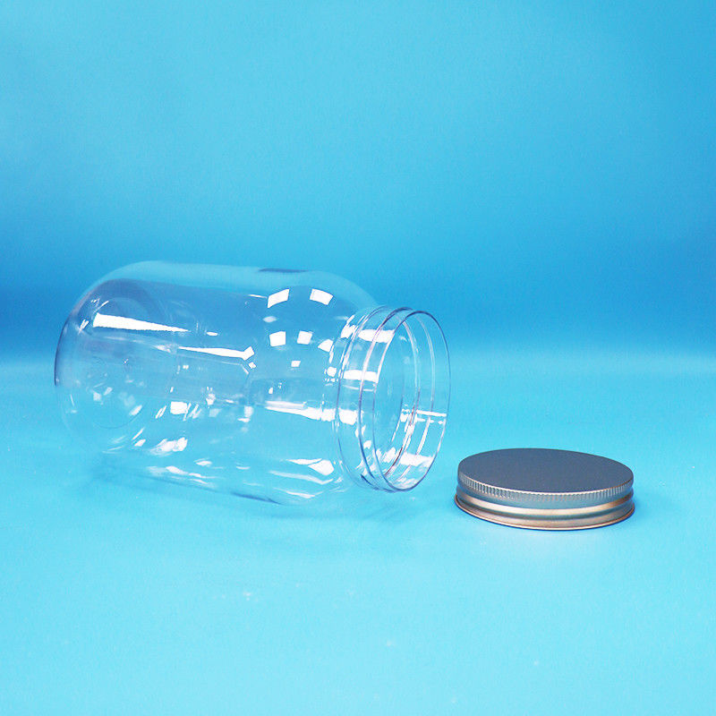 Food Grade Clear PET Plastic Round Jar Aluminum  Screw Flat Cap For Food Candy Nuts