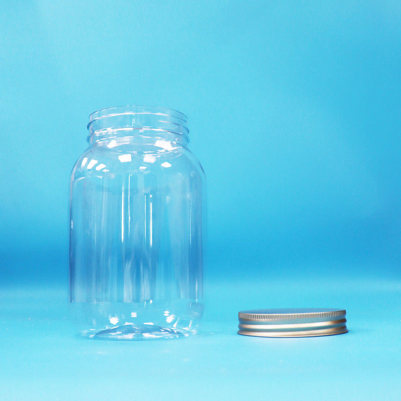 Food Grade Clear PET Plastic Round Jar Aluminum  Screw Flat Cap For Food Candy Nuts