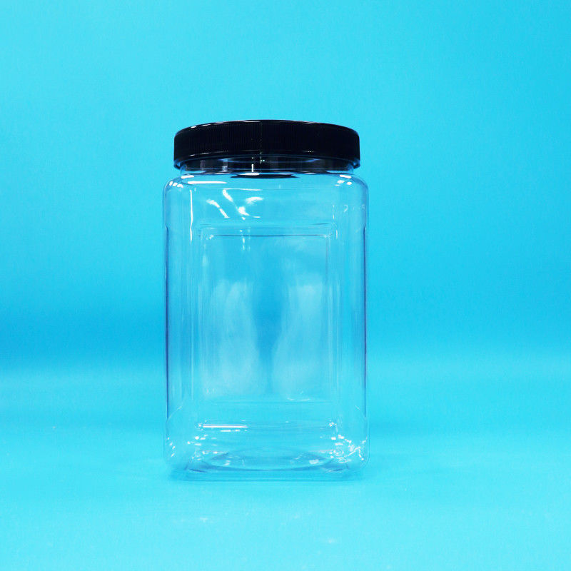 Transparent Packaging Jars Square Shape Plastic PET Black Lid For Food Candy Cookies Noodles