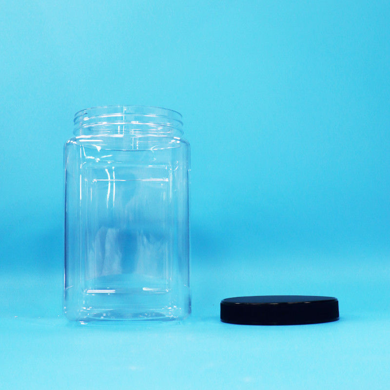 Transparent Packaging Jars Square Shape Plastic PET Black Lid For Food Candy Cookies Noodles