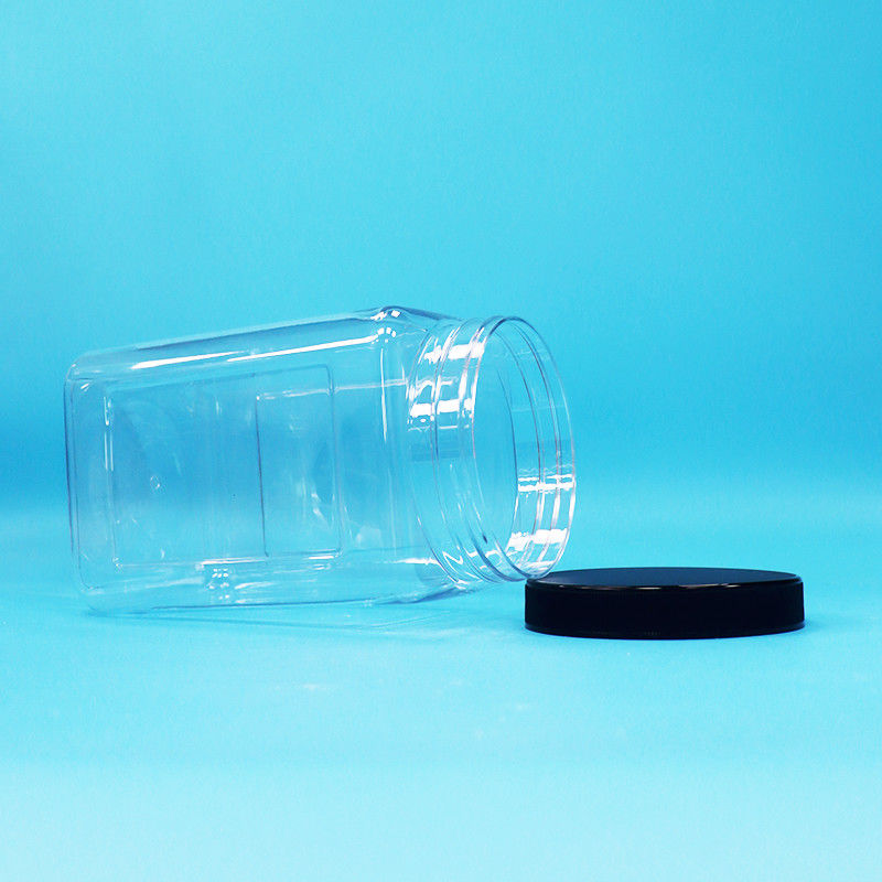 Transparent Packaging Jars Square Shape Plastic PET Black Lid For Food Candy Cookies Noodles