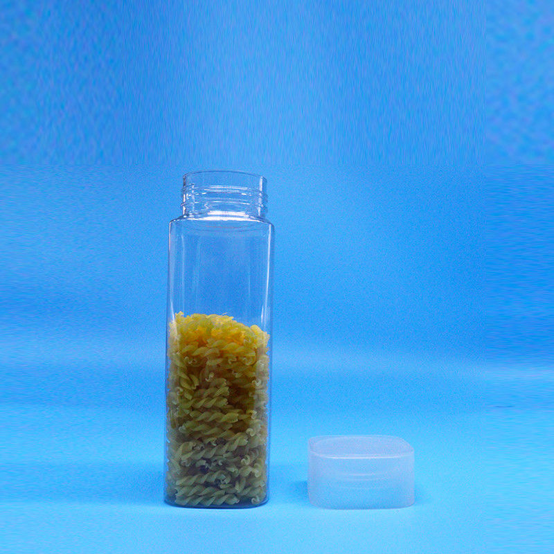 Wide Mouth 600ml Snack Food Candy Transparent Square PET Plastic Jars Flat Top Lids