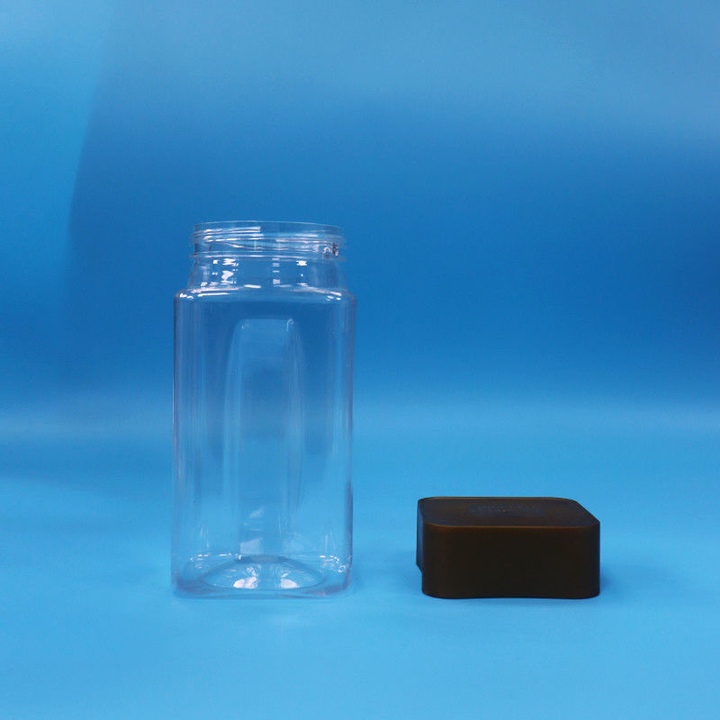 Clear Cookie Food Candy Food Grade PET Square Plastic Storage Jars Screw Caps