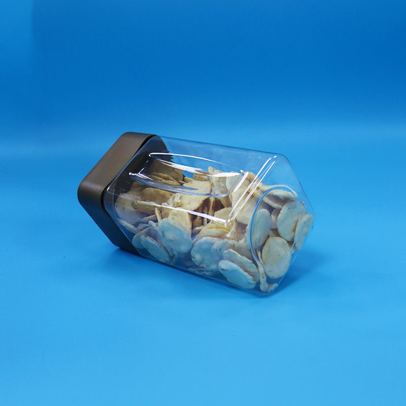 Clear Cookie Food Candy Food Grade PET Square Plastic Storage Jars Screw Caps