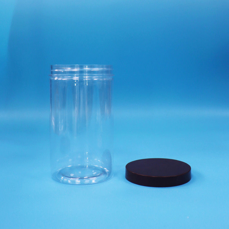 Plastic Transparent PET Snacks Food Sweet Nuts Jar With Black Normal Screw Top Cap