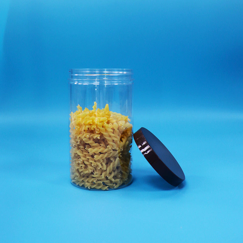 Plastic Transparent PET Snacks Food Sweet Nuts Jar With Black Normal Screw Top Cap