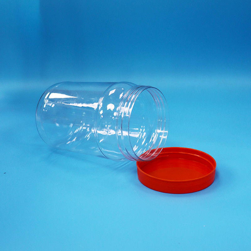 PET Transparent Plastic Round Food Candy Nuts Packaging Jar Red Color Screw Cap