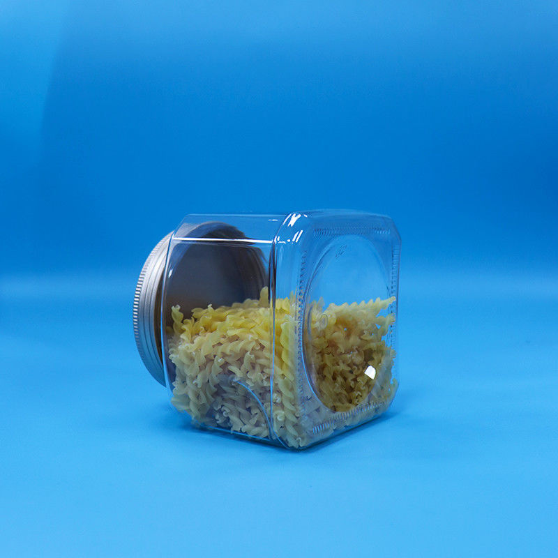 Candy Food Snack Food Grade PET Clear Square Shape Plastic Grip Jar Aluminium Lid