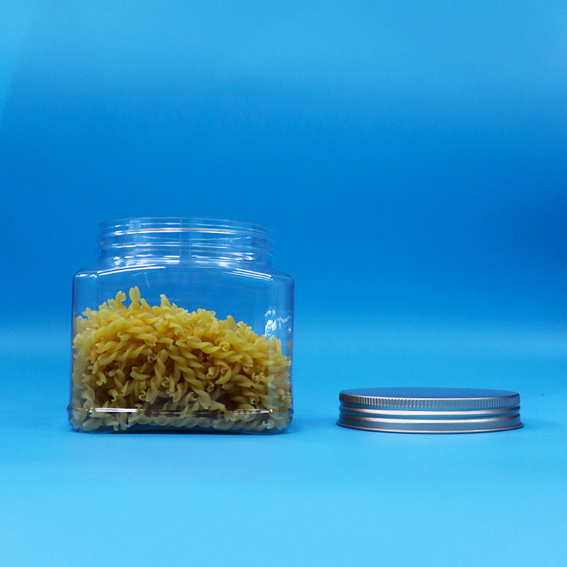 Candy Food Snack Food Grade PET Clear Square Shape Plastic Grip Jar Aluminium Lid