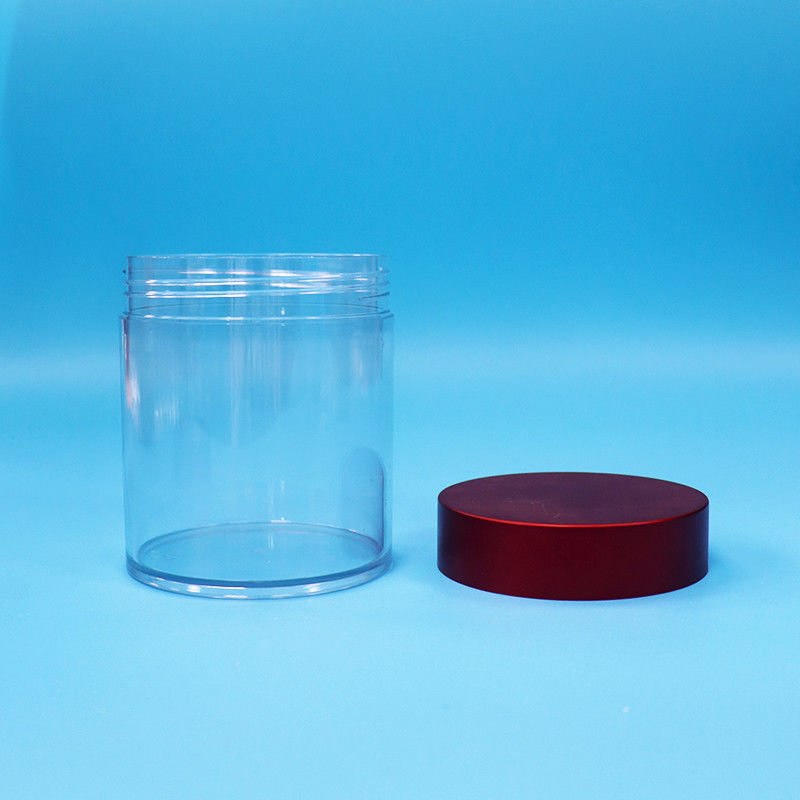 Bpa free Candy Cookie Nuts Food Grade PET Transparent Plastic Jar Screw Red Lid