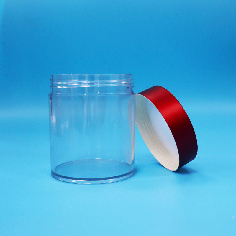 Bpa free Candy Cookie Nuts Food Grade PET Transparent Plastic Jar Screw Red Lid