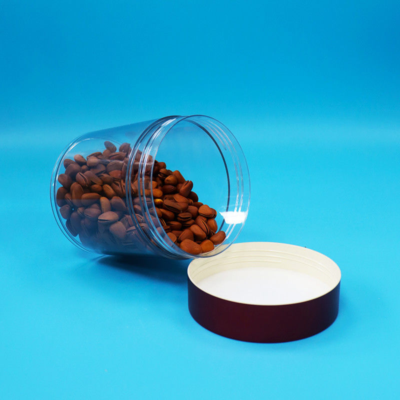 Bpa free Candy Cookie Nuts Food Grade PET Transparent Plastic Jar Screw Red Lid