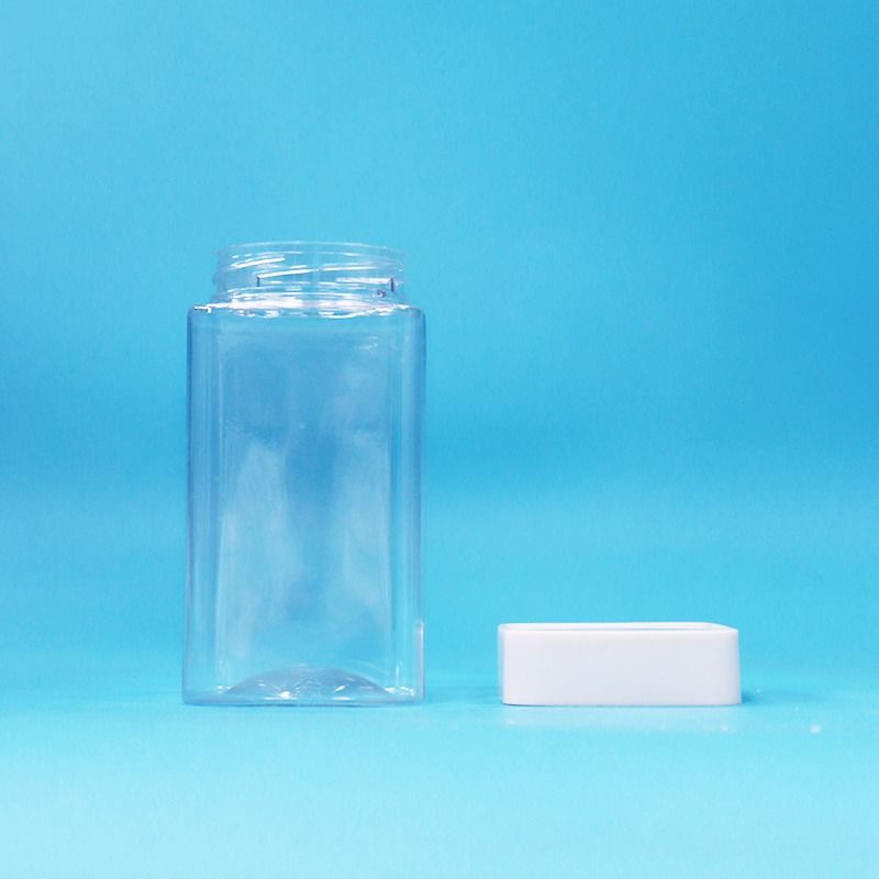Food Grade Transparent Square Empty PET Plastic Food Candy Cookies Jam Jar White Lid