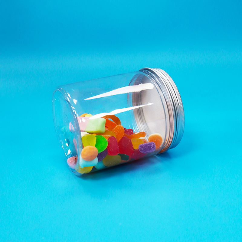Wide Mouth Round Clear Plastic PET Food Grade Sweet Candy Packing Jar Aluminum Lid