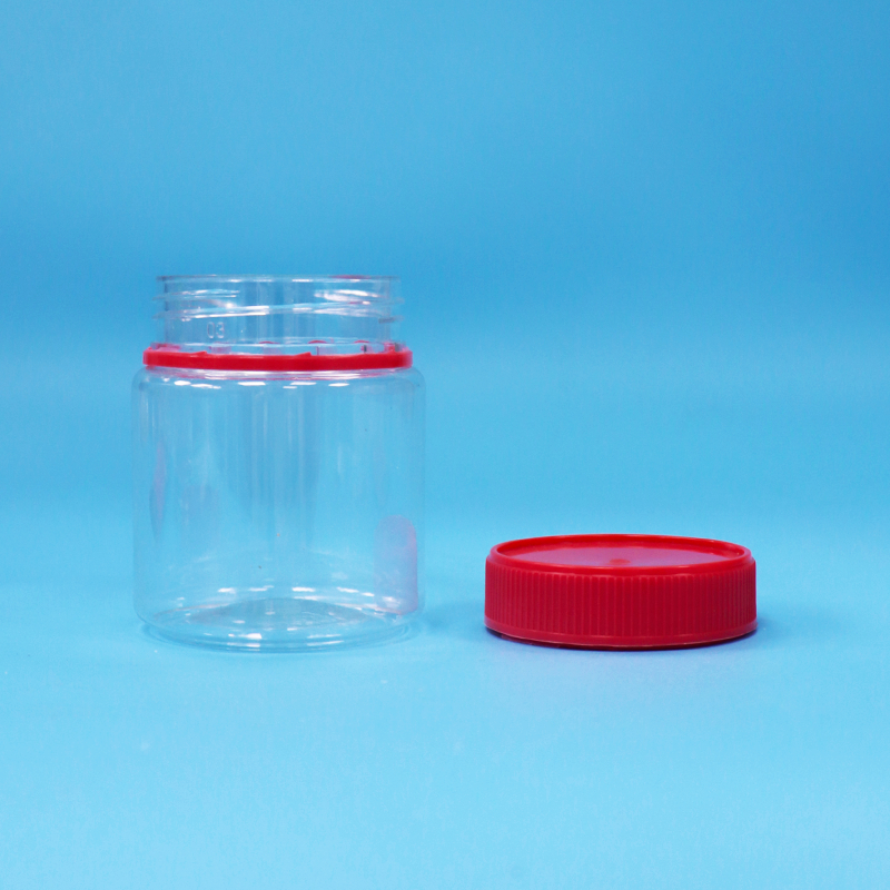 Food Grade Screw Red Lid Empty Small Clear Plastic PET Sweet Storage Jars For Sale