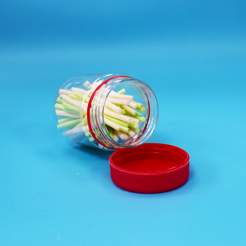 Food Grade Screw Red Lid Empty Small Clear Plastic PET Sweet Storage Jars For Sale