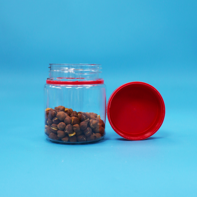 Small Empty Food Grade Screw Red Lid Clear Plastic PET Sweet Nuts Storage Jars
