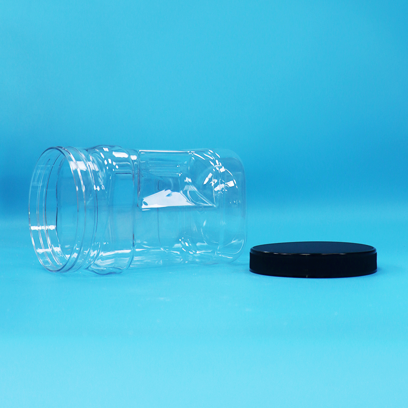 Transparent Food Grade Black Flat Lid Dried Fruit And Food Square PET Plastic Grip Jar