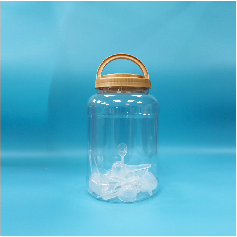 Bpa Free Handle Cap Transparent Round Wide Mouth PET Plastic Milk Powder Spoon Jar