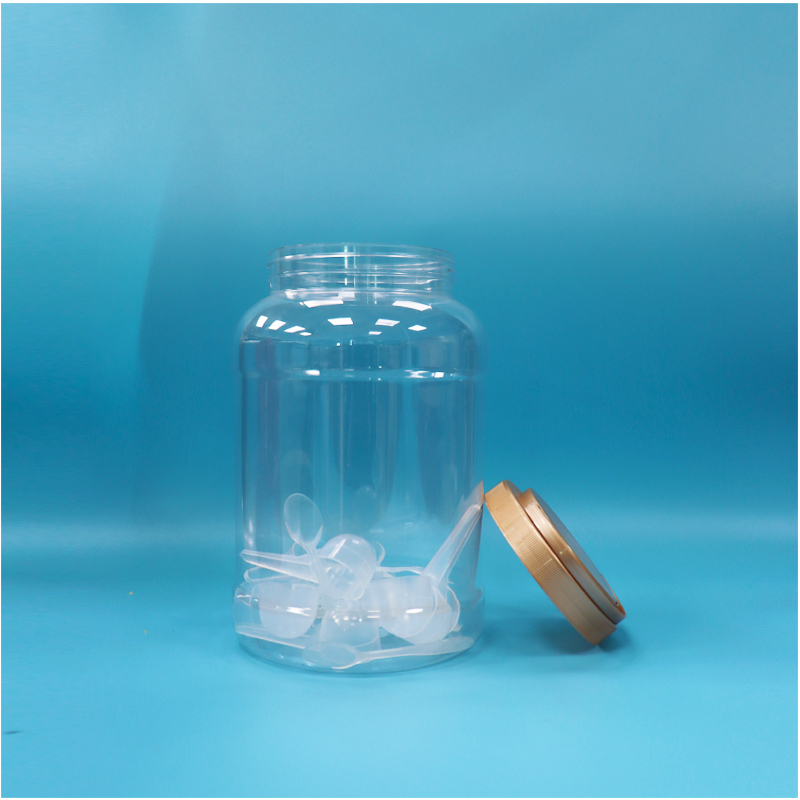 Bpa Free Handle Cap Transparent Round Wide Mouth PET Plastic Milk Powder Spoon Jar