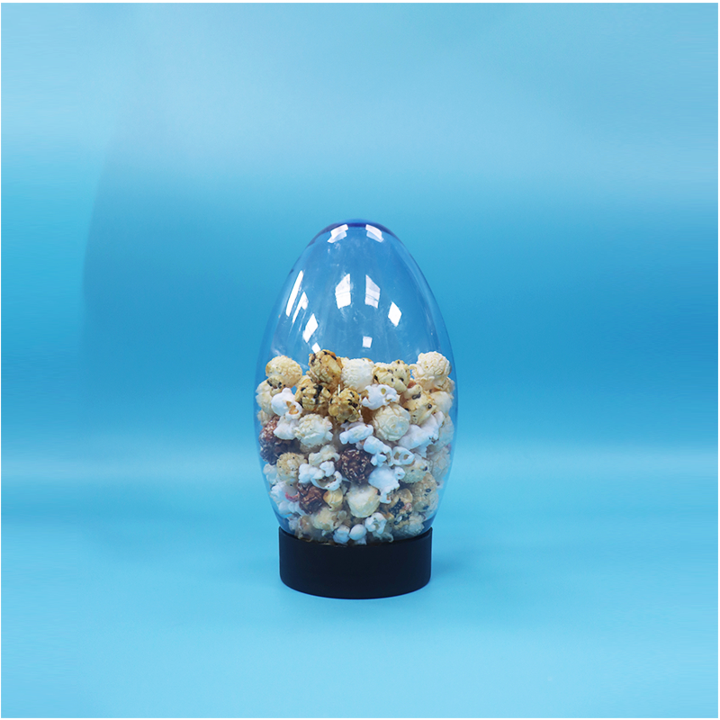Unique Egg-Shaped Plastic Candy Popcorn Pistachio Nut Candy Jar Upside Down Flat Cap