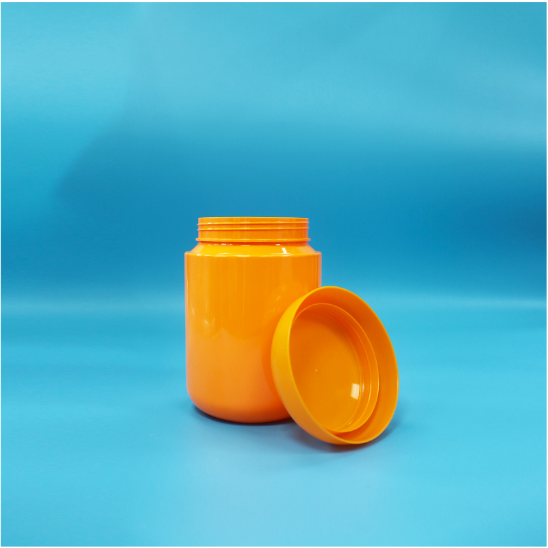 Screw Lid Round Shape Orange Plastic Jar For Cereals Multi-Grain Walnut Peanut