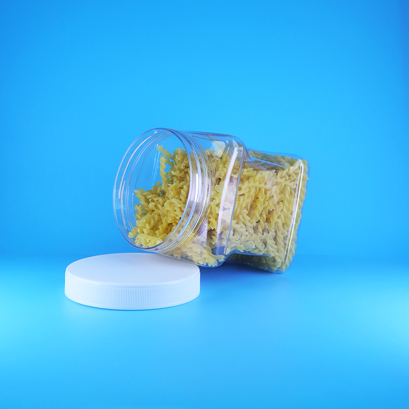 Transparent Square PET Screw Flat Lid Plastic Grip Jars For Sponge Fingers Biscuits