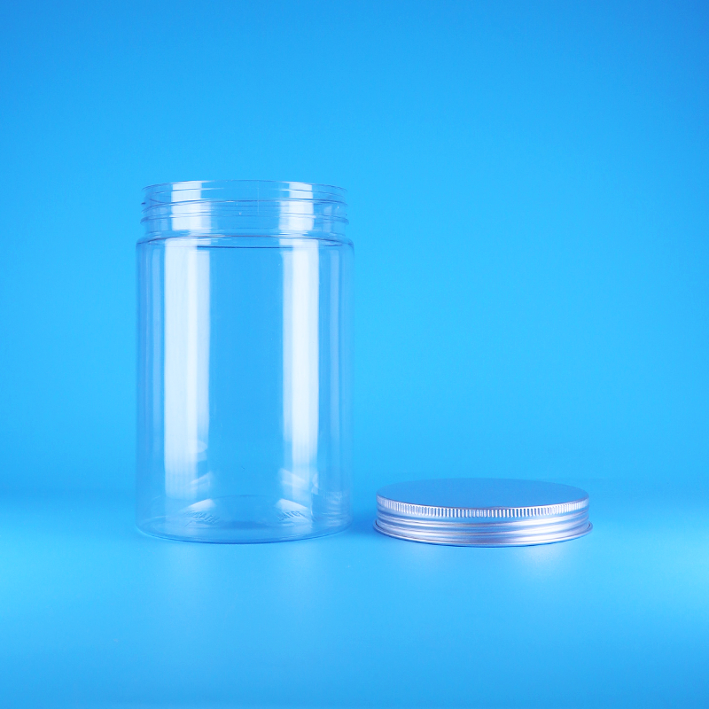 Wide Mouth Transparent PET Plastic Nut Food Candy Tall Round Jar Screw Flat Lid