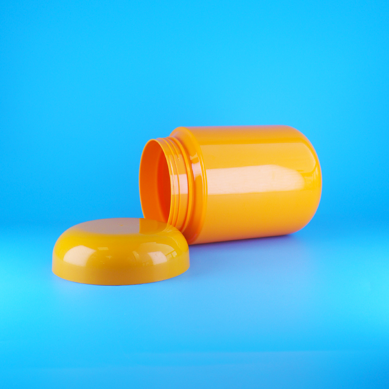 Round Shape Food Grade Orange Plastic PET Screw Flat Orange Cap Cookies Candy Jars