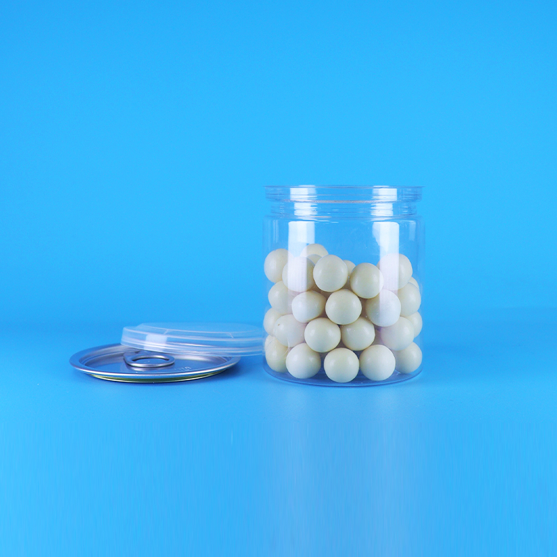 Leak Proof Easy Open Lid Clear Round Snack Candy PET Plastic Cans Food Packing
