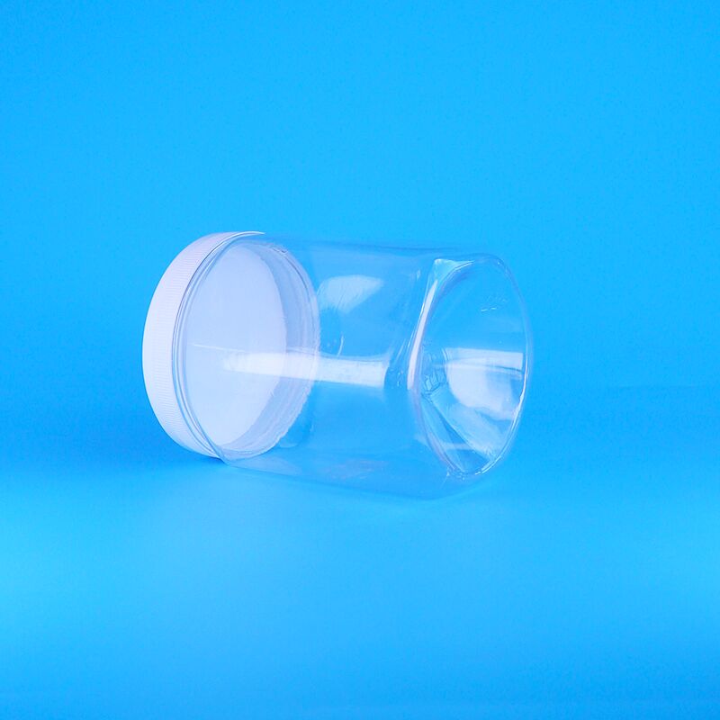 Hexagonal Shape Clear PET Plastic Cookies Pecan Dried French Fries Jar White Flat Lid