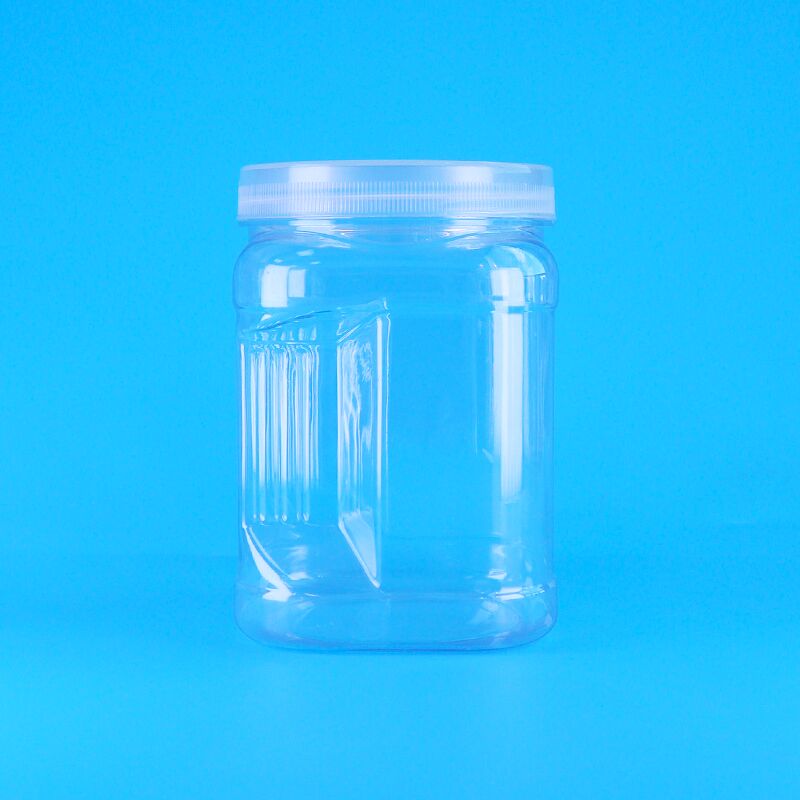 Square Clear Pet Plastic Storage Grip Bear Biscuit Milk Date Cranberry Cookies Jars