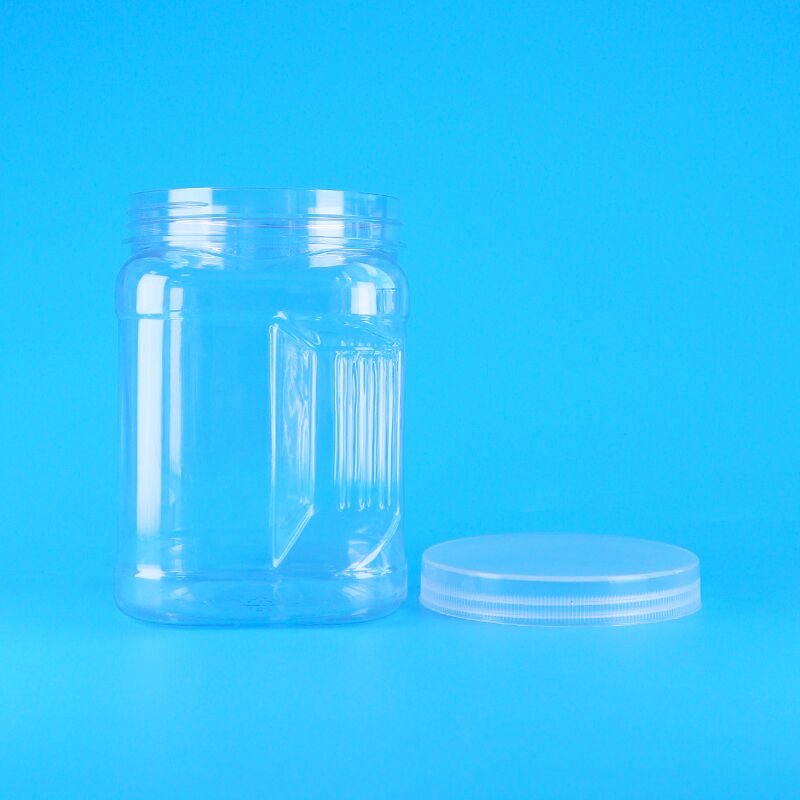 PET Square Clear Screw Lids Plastic Storage Grip Black Rice Wheat Crackers Jars