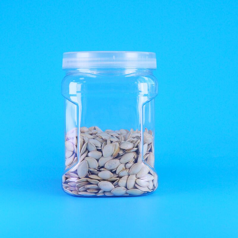 PET Square Clear Screw Lids Plastic Storage Grip Black Rice Wheat Crackers Jars