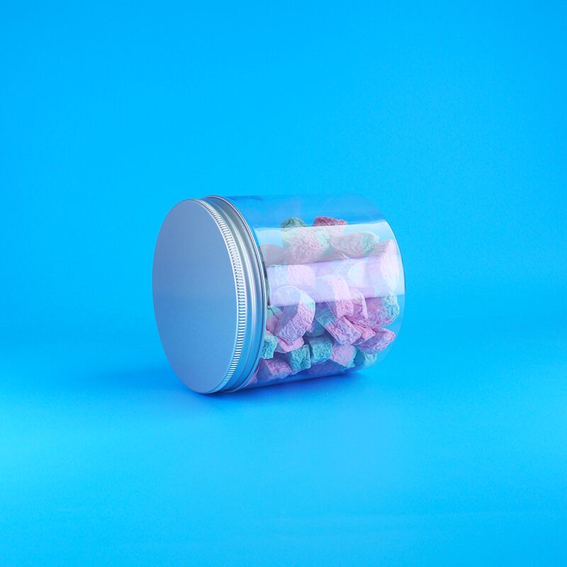Round Aluminum Easy Open Lid Food Candy Cookies Jasmine Tea Plastic Clear PET Jar